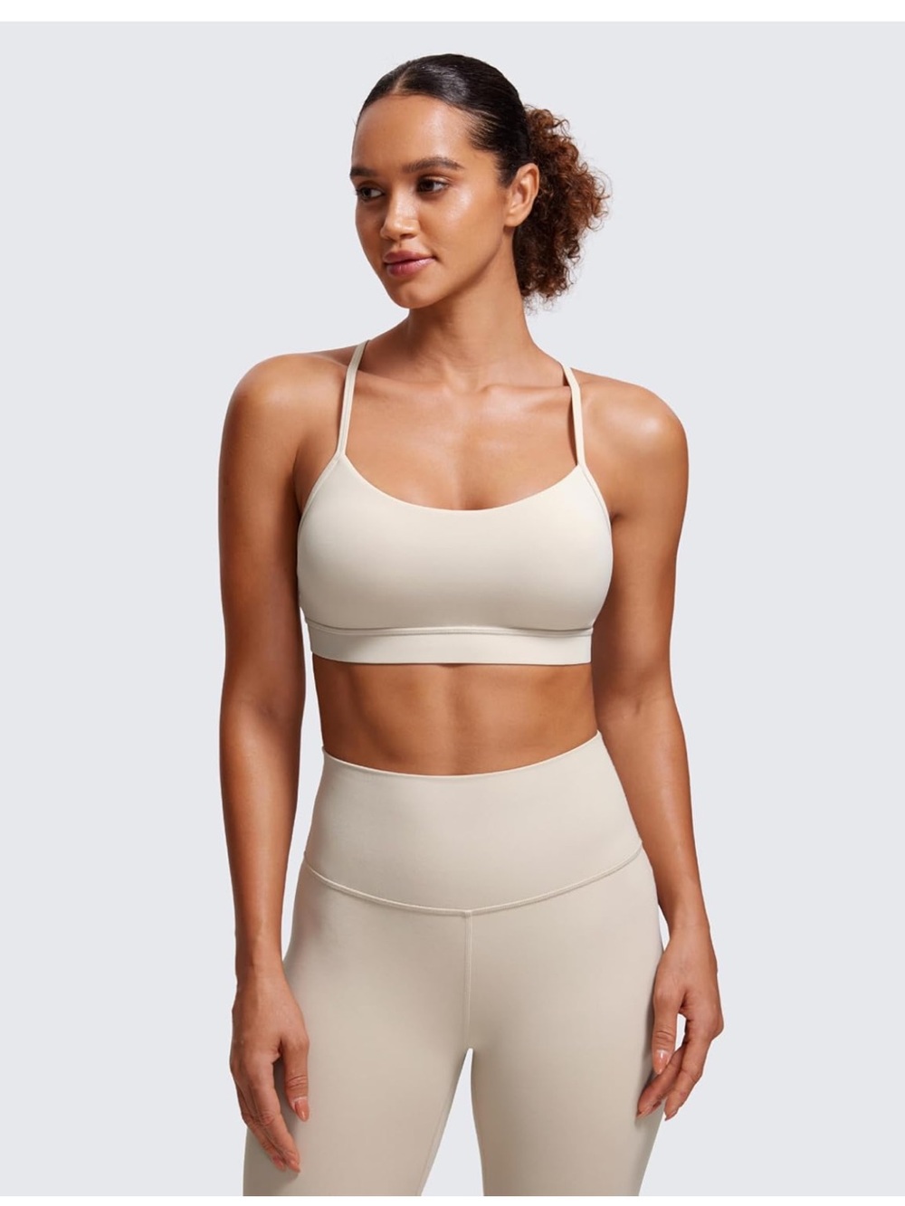 CRZ YOGA Cream T Back Strap Lightweight Sports Bra